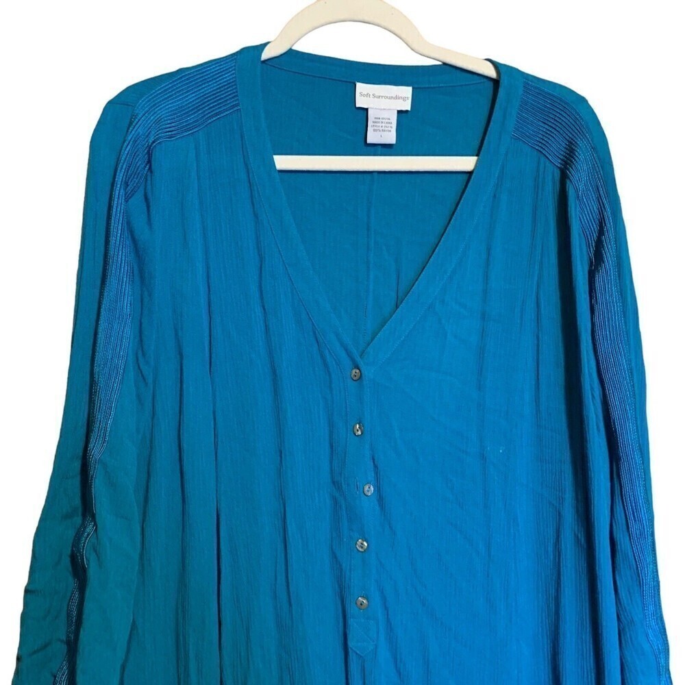 Soft Surroundings Womens Size Large Blue Rayon Scoop Neck Lagenlook Tunic Top - Picture 2 of 4